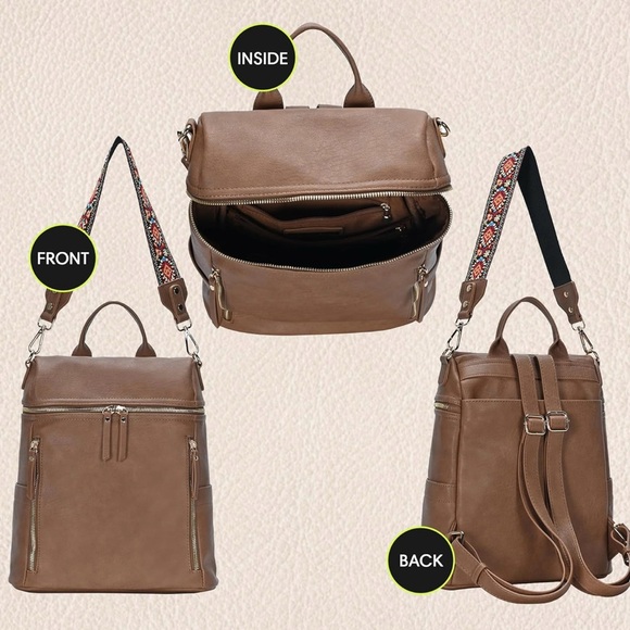 Antik Kraft Brown Two-Way Bag Backpack/Shoulder with Embroidered Strap - Picture 12 of 13